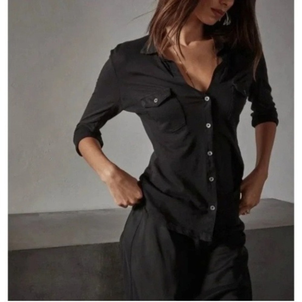 James Perse Sheer Slub Side Panel Shirt Womens Size 1 (S) Minimalist Luxury EUC - Picture 3 of 10
